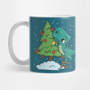 Sweaty T-Rex Decorating a Christmas Tree Mug